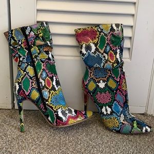 Multicolor Faux Snake Skin Heels